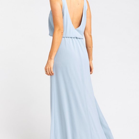 Show Me Your MuMu Kendall Maxi Dress in Steel Blue Chiffon L - Picture 6 of 7